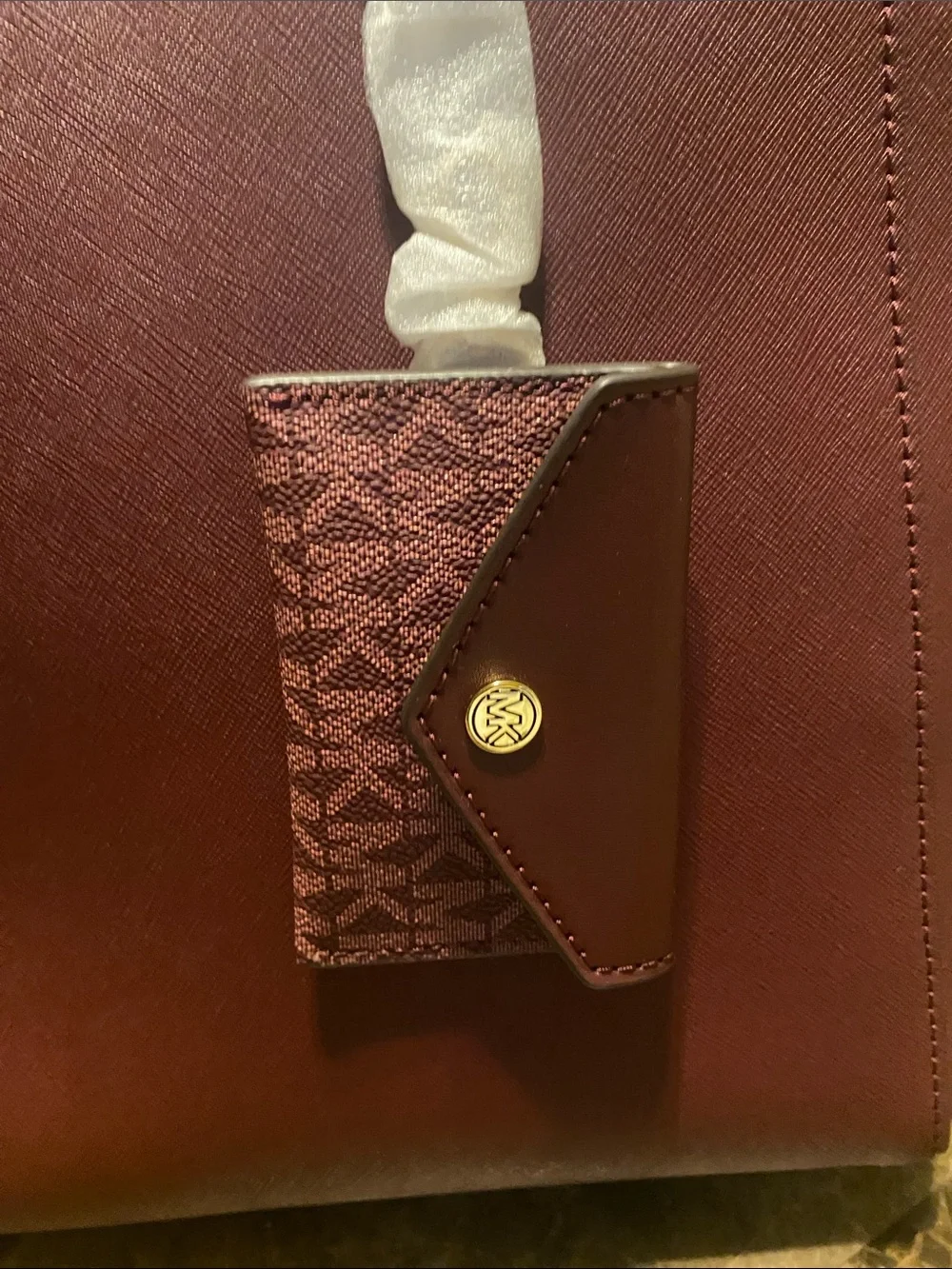 Michael Kors Burgundy Saffiano Leather Tote with Logo Tag - Picture 4 of 5